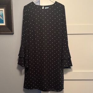 CeCe Black and White Polka Dot Long Sleeve Dress